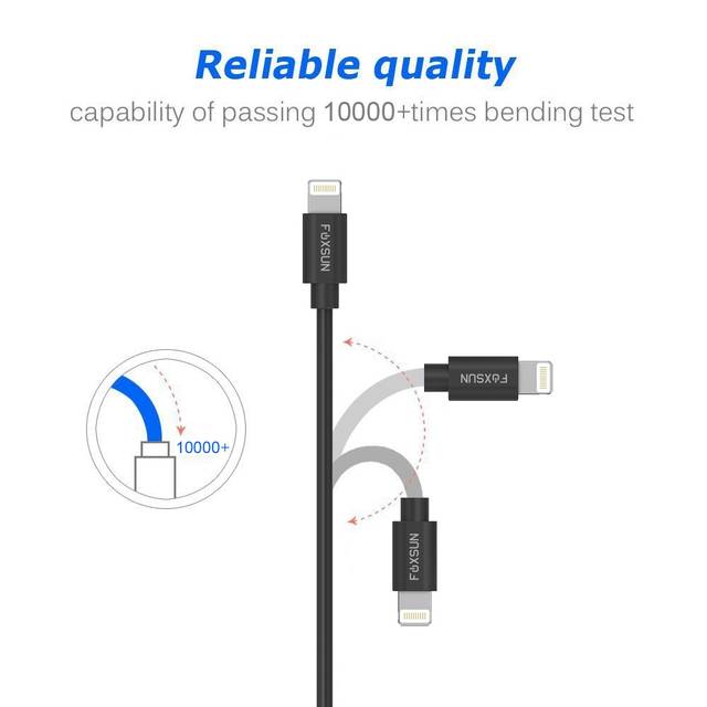 Foxsun Am001001 Iphone Charging Cable 3.3 Ft/1M Lightning Cable For Iphone 7/7Plus/6/6Plus/6S/6S Plus/5/5S/5C/Se, Ipad Pro/Air/Mini (Black)