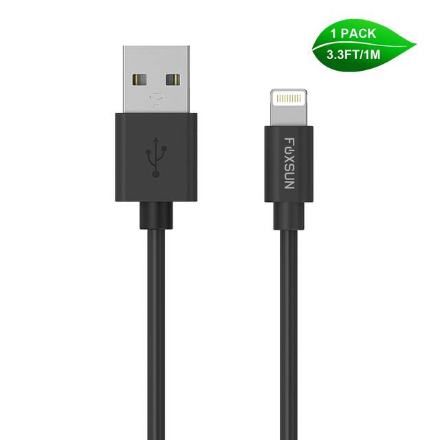 Foxsun Am001001 Iphone Charging Cable 3.3 Ft/1M Lightning Cable For Iphone 7/7Plus/6/6Plus/6S/6S Plus/5/5S/5C/Se, Ipad Pro/Air/Mini (Black)