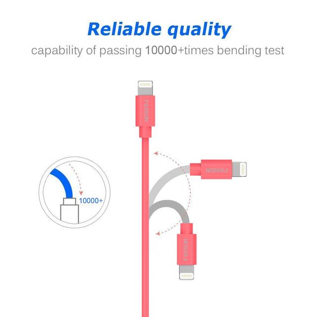 Foxsun Am001003 Iphone Charging Cable 3.3 Ft/1M Lightning Cable For Iphone 7/7Plus/6/6Plus/6S/6S Plus/5/5S/5C/Se, Ipad Pro/Air/Mini (Red)