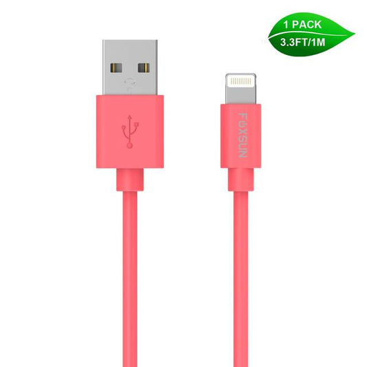 Foxsun Am001003 Iphone Charging Cable 3.3 Ft/1M Lightning Cable For Iphone 7/7Plus/6/6Plus/6S/6S Plus/5/5S/5C/Se, Ipad Pro/Air/Mini (Red)