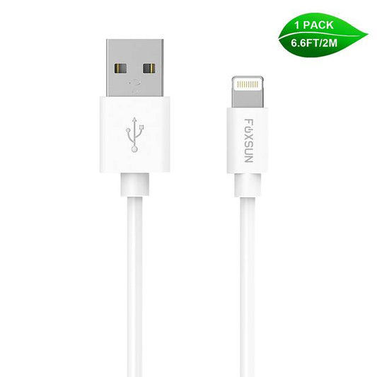 Foxsun Am001006 Iphone Charging Cable 6.6 Ft/2M Lightning Cable For Iphone 7/7Plus/6/6Plus/6S/6S Plus/5/5S/5C/Se, Ipad Pro/Air/Mini (White)