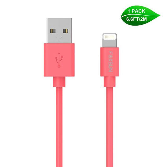 Foxsun Am001007 Iphone Charging Cable 6.6 Ft/2M Lightning Cable For Iphone 7/7Plus/6/6Plus/6S/6S Plus/5/5S/5C/Se, Ipad Pro/Air/Mini (Red)