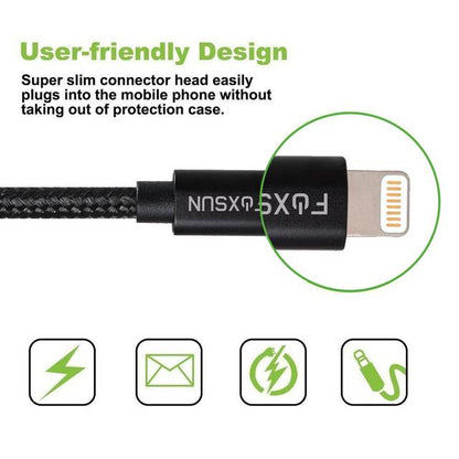 Foxsun Am001019 Iphone Charging Cable 3.3 Ft/1M Nylon Braided Lightning Cable For Iphone