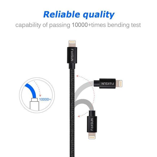 Foxsun Am001019 Iphone Charging Cable 3.3 Ft/1M Nylon Braided Lightning Cable For Iphone