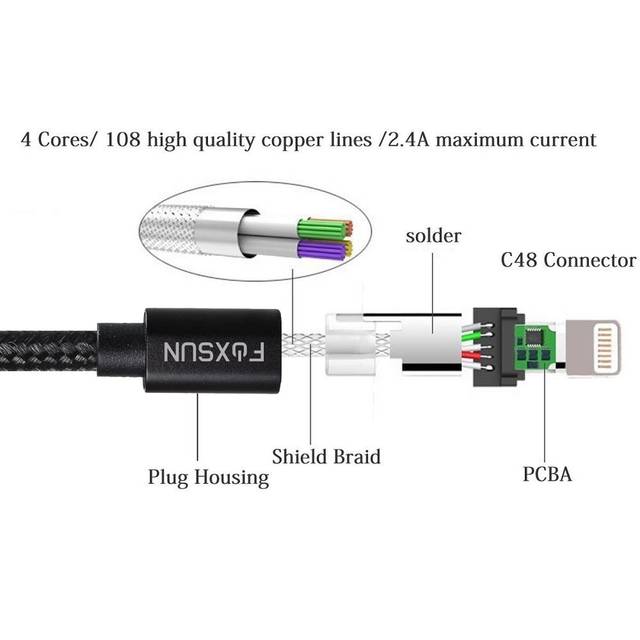 Foxsun Am001019 Iphone Charging Cable 3.3 Ft/1M Nylon Braided Lightning Cable For Iphone