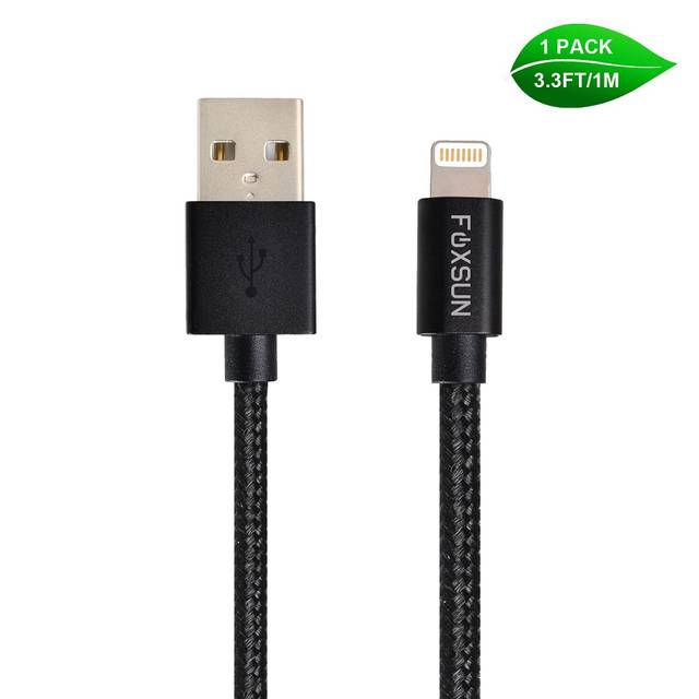 Foxsun Am001019 Iphone Charging Cable 3.3 Ft/1M Nylon Braided Lightning Cable For Iphone