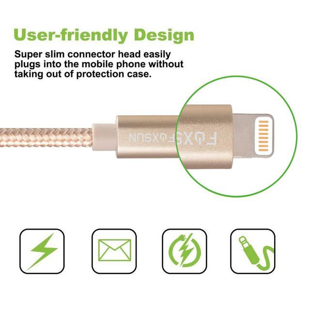 Foxsun Am001020 Iphone Charging Cable 6.6 Ft/2M Nylon Braided Lightning Cable For Iphone