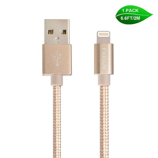 Foxsun Am001020 Iphone Charging Cable 6.6 Ft/2M Nylon Braided Lightning Cable For Iphone
