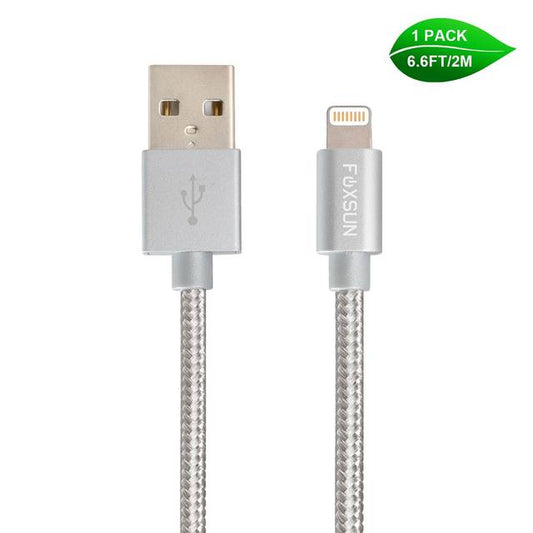 Foxsun Am001021 Iphone Charging Cable 6.6 Ft/2M Nylon Braided Lightning Cable For Iphone