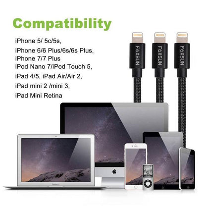 Foxsun Am001022 Iphone Charging Cable 6.6 Ft/2M Nylon Braided Lightning Cable For Iphone