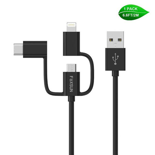 Foxsun Am001032 Multi Usb Charging Cable, 6.6 Ft/2M 3 In 1 Multiple Usb Charger Cable With 8Pin