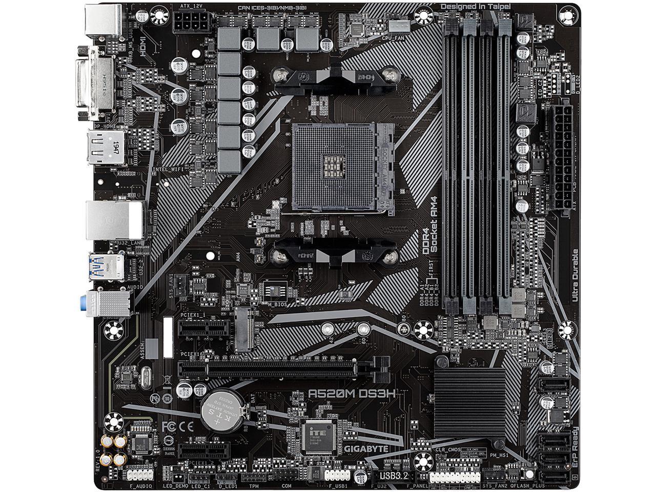 Gigabyte A520M Ds3H Socket Am4/ Amd A520/ Ddr4/ Sata3&Usb3.2/ M.2/ Micro Atx Motherboard