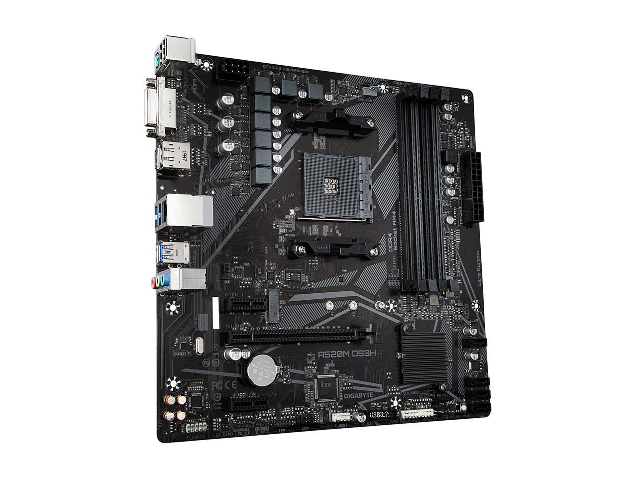 Gigabyte A520M Ds3H Socket Am4 Amd A520 Ddr4 Sata3 Usb3.2 M.2 Micro Atx Motherboard