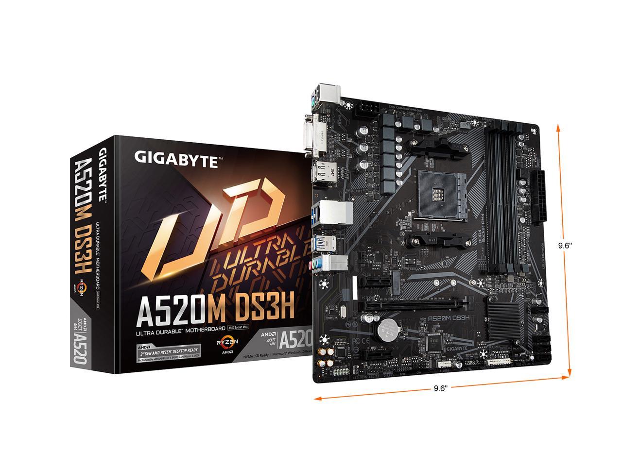 Gigabyte A520M Ds3H Socket Am4/ Amd A520/ Ddr4/ Sata3&Usb3.2/ M.2/ Micro Atx Motherboard