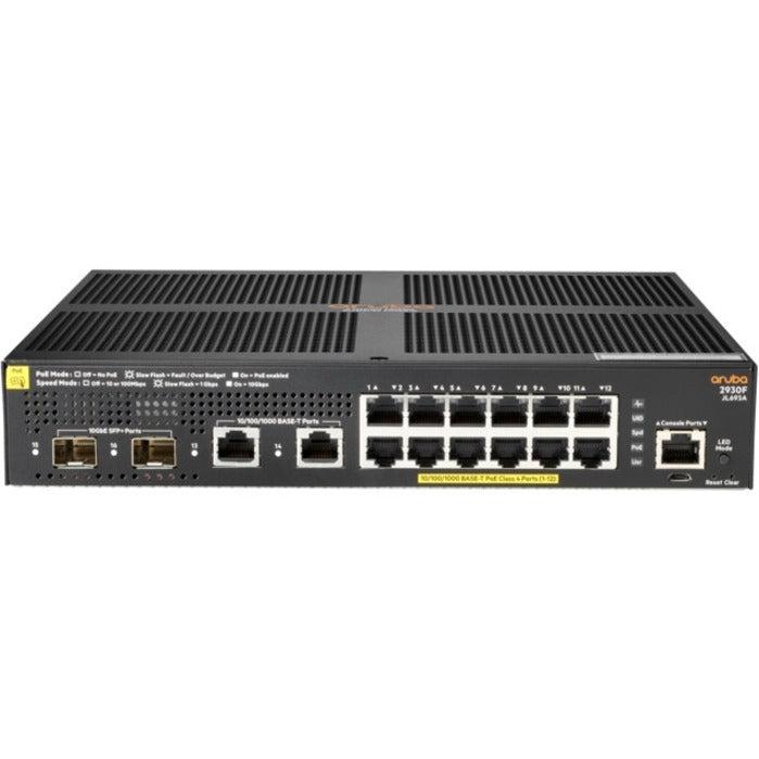 Hewlett Packard Enterprise Aruba 2930F 12G Poe+ 2G/2Sfp+ Managed L3 Gigabit Ethernet (10/100/1000) Power Over Ethernet (Poe) 1U Black