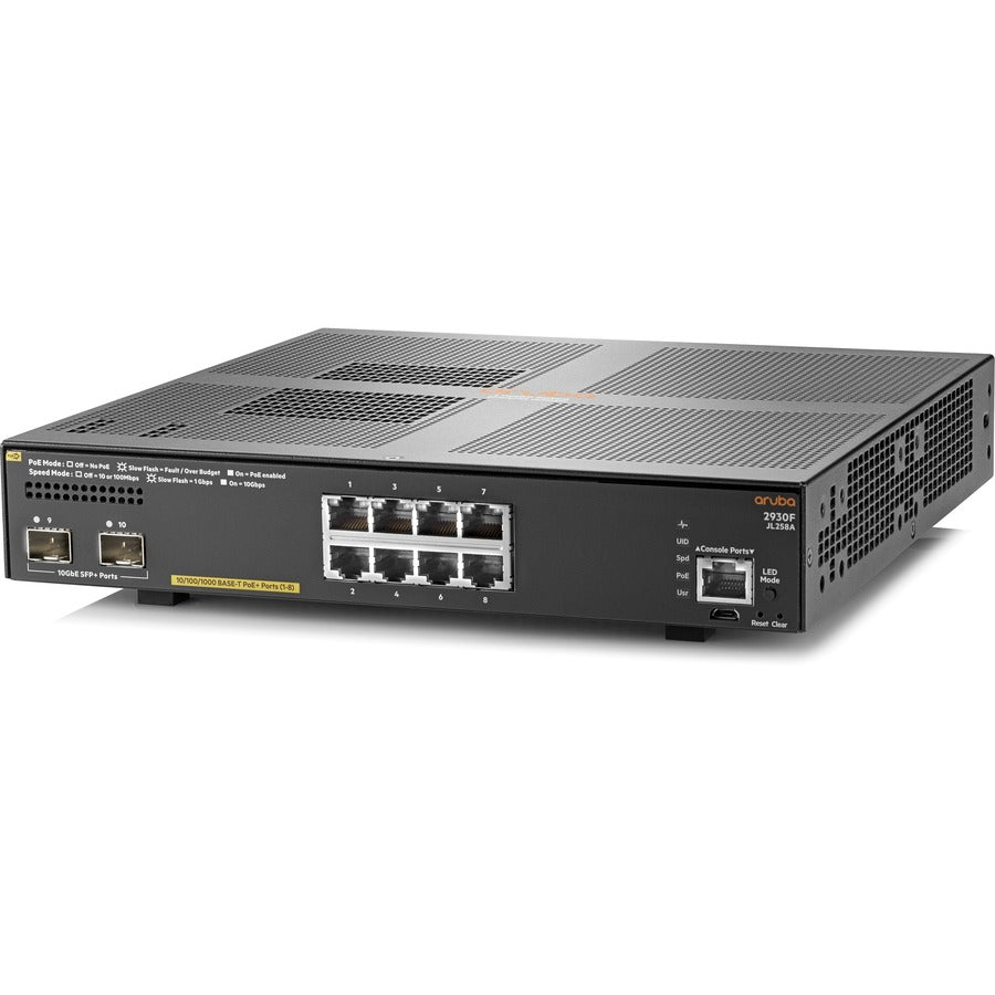 Hewlett Packard Enterprise Aruba 2930F 8G Poe+ 2Sfp+ Managed L3 Gigabit Ethernet (10/100/1000) Power Over Ethernet (Poe) 1U Grey