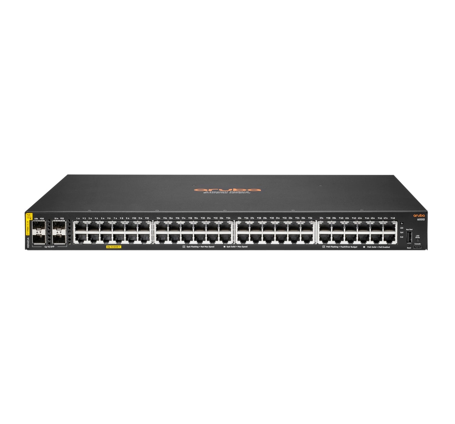 Hewlett Packard Enterprise Aruba 6000 48G Class4 Poe 4Sfp 370W Managed L3 Gigabit Ethernet (10/100/1000) Power Over Ethernet (Poe) 1U