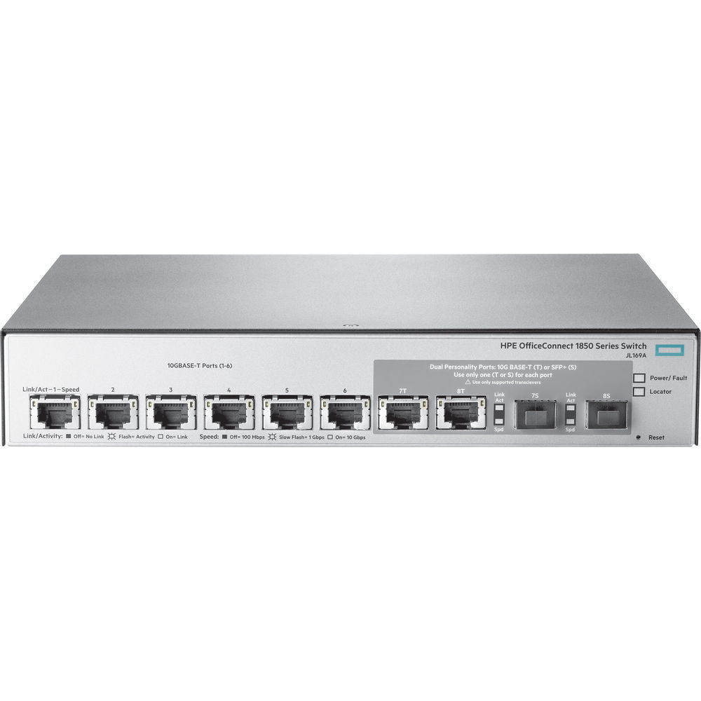 Hewlett Packard Enterprise Officeconnect 1850 6Xgt & 2Xgt/Spf+ Managed L2 Gigabit Ethernet (10/100/1000) 1U Grey