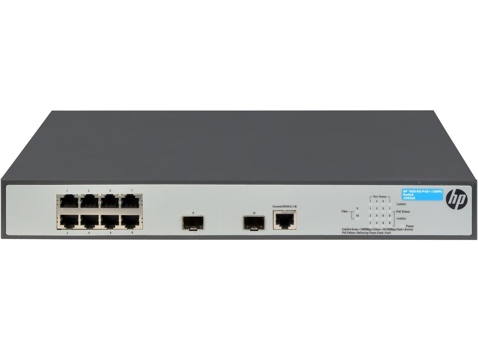 Hewlett Packard Enterprise Officeconnect 1920 8G Poe+ (180W) Managed L3 Gigabit Ethernet (10/100/1000) Power Over Ethernet (Poe) 1U Grey