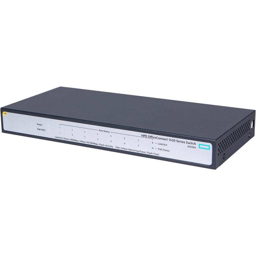 Hewlett Packard Enterprise Officeconnect 1420 8G Poe+ (64W) Unmanaged L2 Gigabit Ethernet (10/100/1000) Power Over Ethernet (Poe) 1U Grey