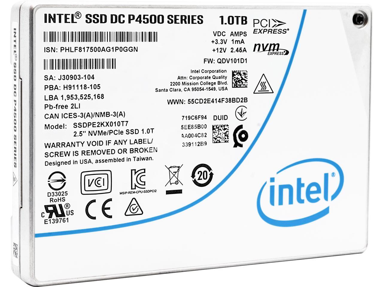 Intel Dc P4500 Series Ssdpe2Kx010T701 1Tb 2.5 Inch Pci-Express 3.1 X4 Solid State Drive (Tlc)