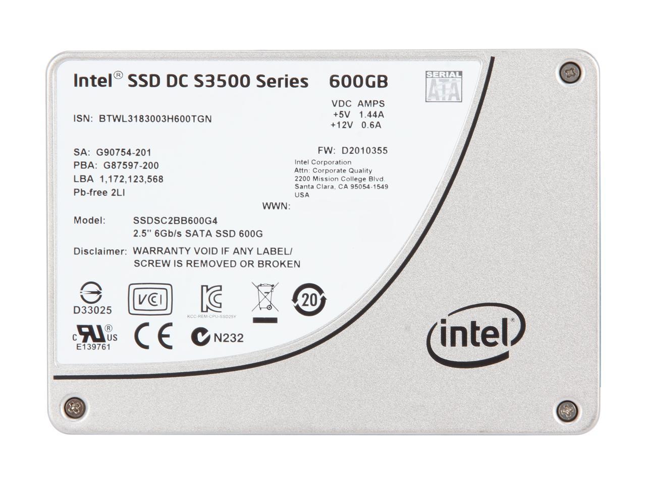 Intel Dc S3500 Ssdsc2Bb600G401 2.5" 600Gb Sata 3.0 6Gb/S Mlc Solid State Drive