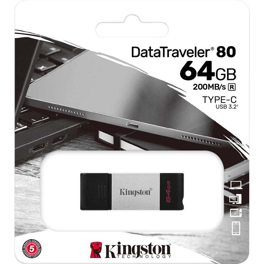 Kingston Technology Datatraveler 80 Usb Flash Drive 64 Gb Usb Type-C 3.2 Gen 1 (3.1 Gen 1) Black, Silver