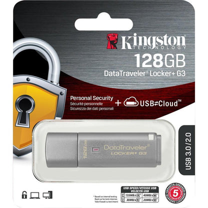 Kingston Technology Datatraveler Locker+ G3 Usb Flash Drive 128 Gb Usb Type-A 3.2 Gen 1 (3.1 Gen 1) Silver