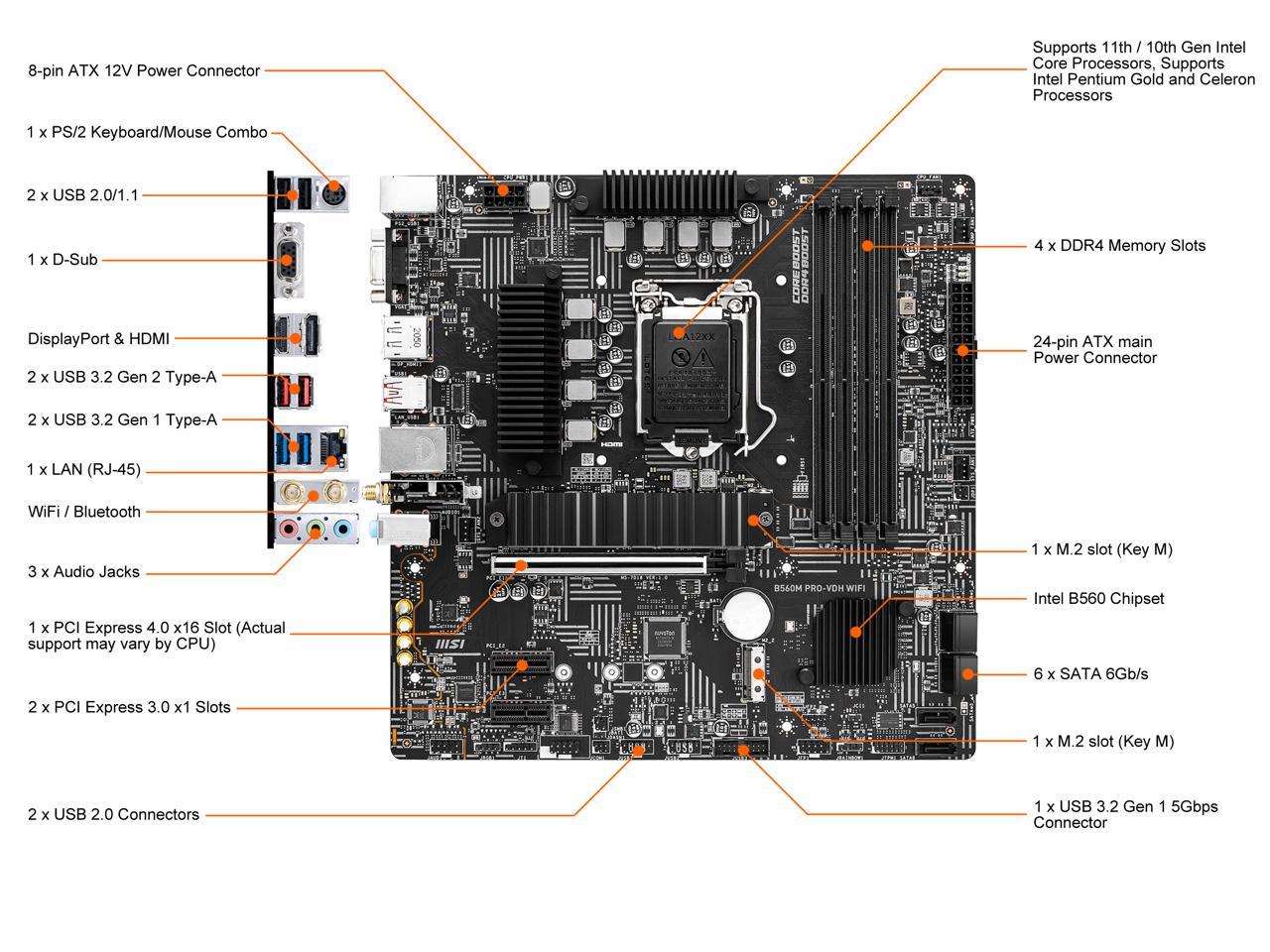 Msi B560M Pro-Vdh Wifi Lga 1200 Intel B560 Sata 6Gb/S Micro – TeciSoft