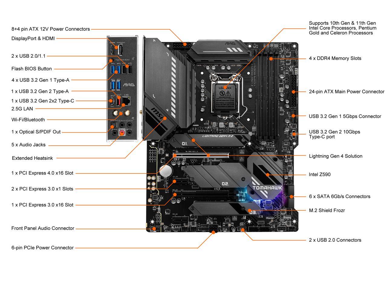 Msi Mag Z590 Tomahawk Wifi Lga 1200 Intel Z590 Sata 6Gb/S Atx Intel Motherboard