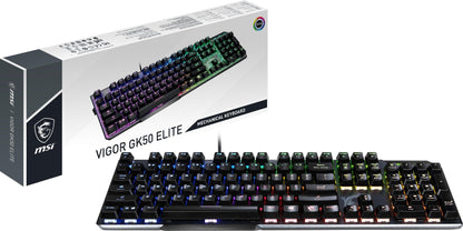 Msi Uk Vigor Gk50 Elite Mechanical Gaming Keyboard 'Uk-Layout, Kailh Box-White Switches, Per Key Rgb Light Led Backlit, Tactile, Floating Key Design, Water Resistant, Center'