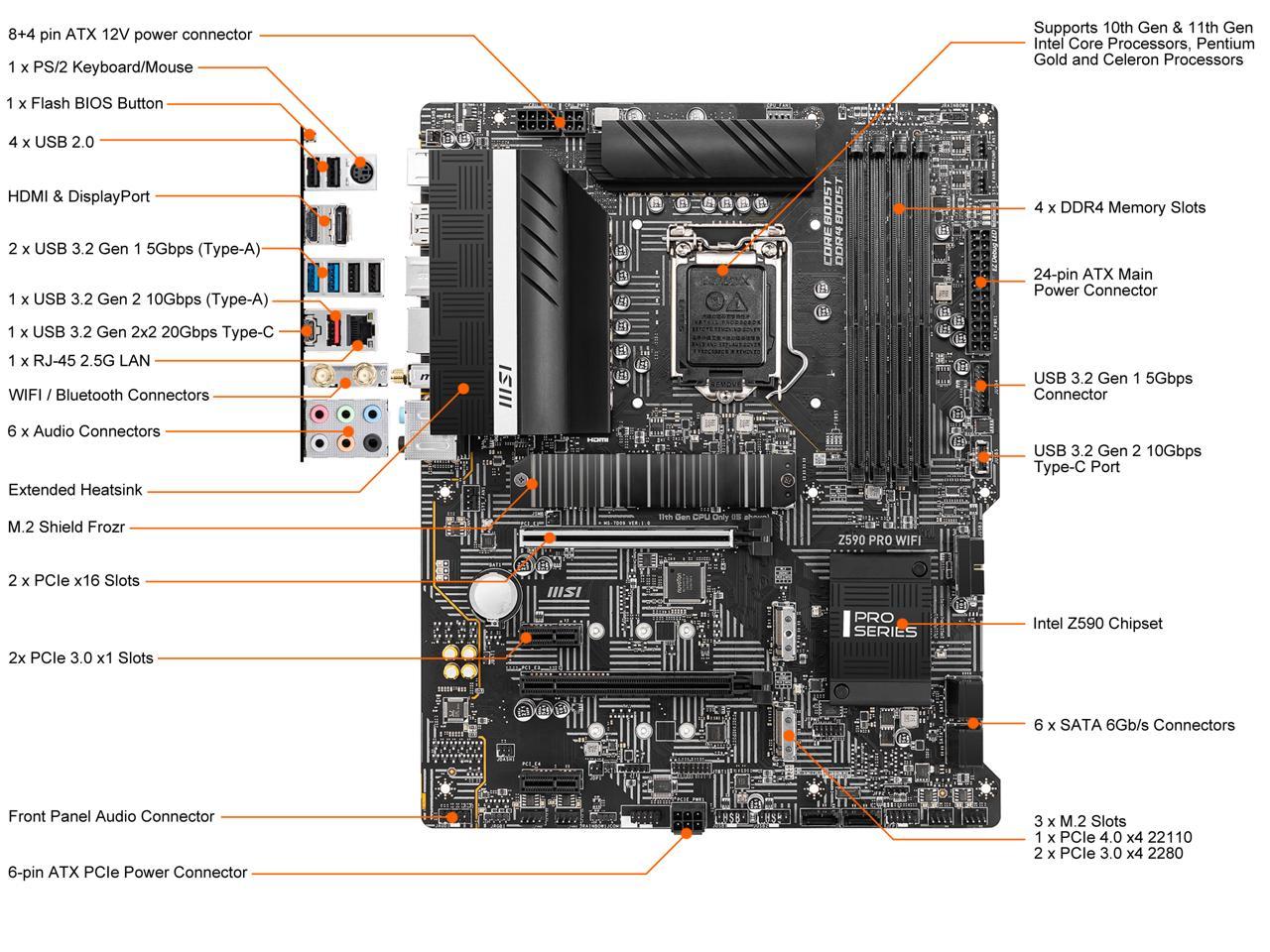 Msi Z590 Pro Wifi Lga 1200 Intel Z590 Sata 6Gb/S Atx Intel – TeciSoft