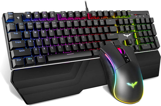 Mechanical Keyboard And Mouse Combo Rgb Gaming 104 Keys Blue Switches Wired Usb Keyboard