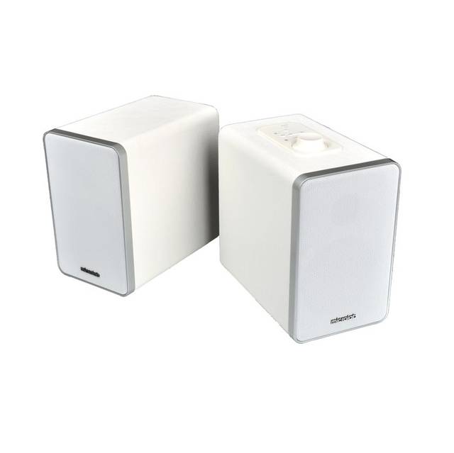 Microlab H21 Wireless Bluetooth Bookshelf Speaker System W/ Versatile Connectivity & Real Wooden & Leather Finishing Cabinets (White)