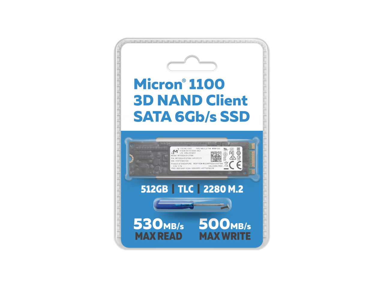 Micron 1100 512Gb Tlc 3D Nand Sata Iii (6Gb/S) 80Mm (2280Ss) M.2 Client Ssd With Conformal Coating -