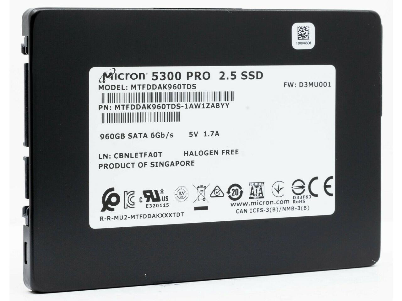 Micron 5300 Pro 960Gb 3D Tlc Sata 6Gb/S 2.5" Enterprise Ssd — Mtfddak960Tds-1Aw1Zabyy