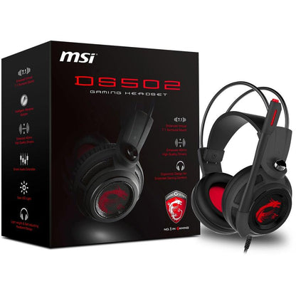 Msi Ds502 7.1 Virtual Surround Sound Gaming Headset 'Black With Ambient Dragon Logo, Wired Usb Connector, 40Mm Drivers, Inline Smart Audio Controller, Ergonomic Design'