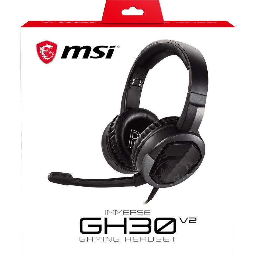 Msi Immerse Gh30 V2 Gaming Headset 'Black With Iconic Dragon Logo, Wired Inline Audio With