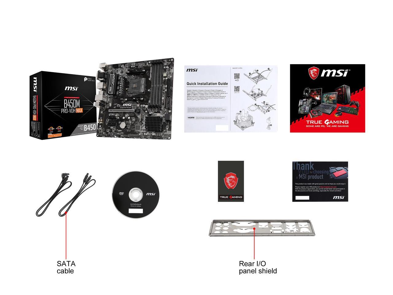 Msi Pro B450M Pro-Vdh Max Am4 Amd B450 Sata 6Gb/S Micro Atx Amd Motherboard