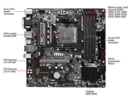 Msi Pro B450M Pro-Vdh Max Am4 Amd B450 Sata 6Gb/S Micro Atx Amd Motherboard