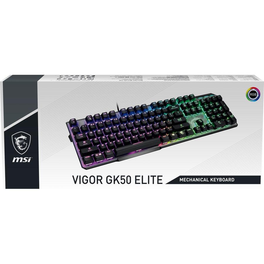 Msi Uk Vigor Gk50 Elite Mechanical Gaming Keyboard 'Uk-Layout, Kailh Box-White Switches, Per Key Rgb Light Led Backlit, Tactile, Floating Key Design, Water Resistant, Center'