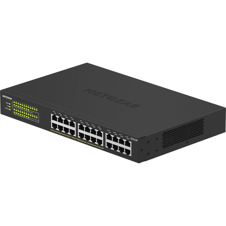 Netgear Gs324P Unmanaged Gigabit Ethernet (10/100/1000) Power Over Ethernet (Poe) 1U Black