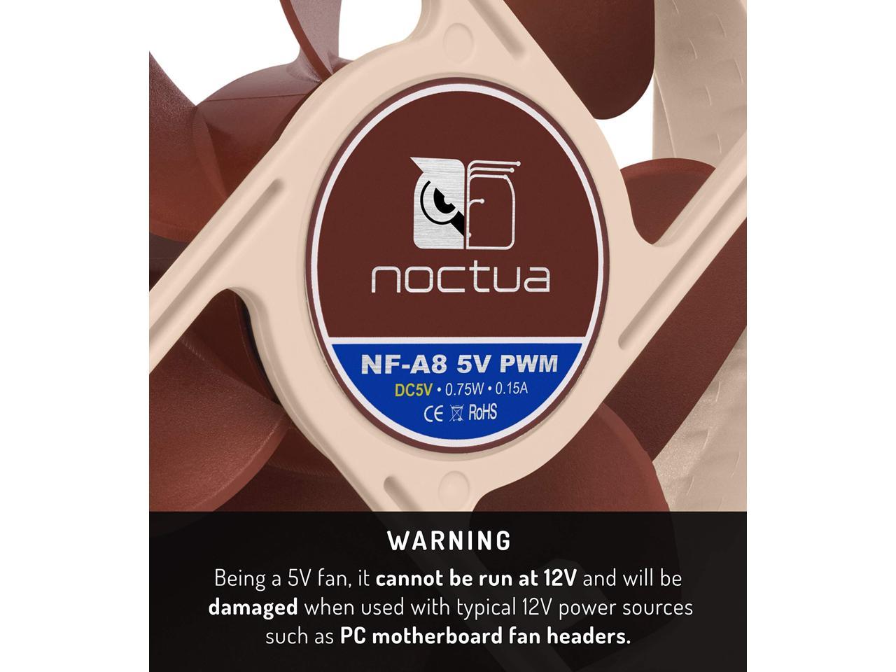 Noctua Nf-A8 5V Pwm, Premium Quiet Fan With Usb Power Adaptor Cable, 4-Pin, 5V Version (80Mm, Brown)