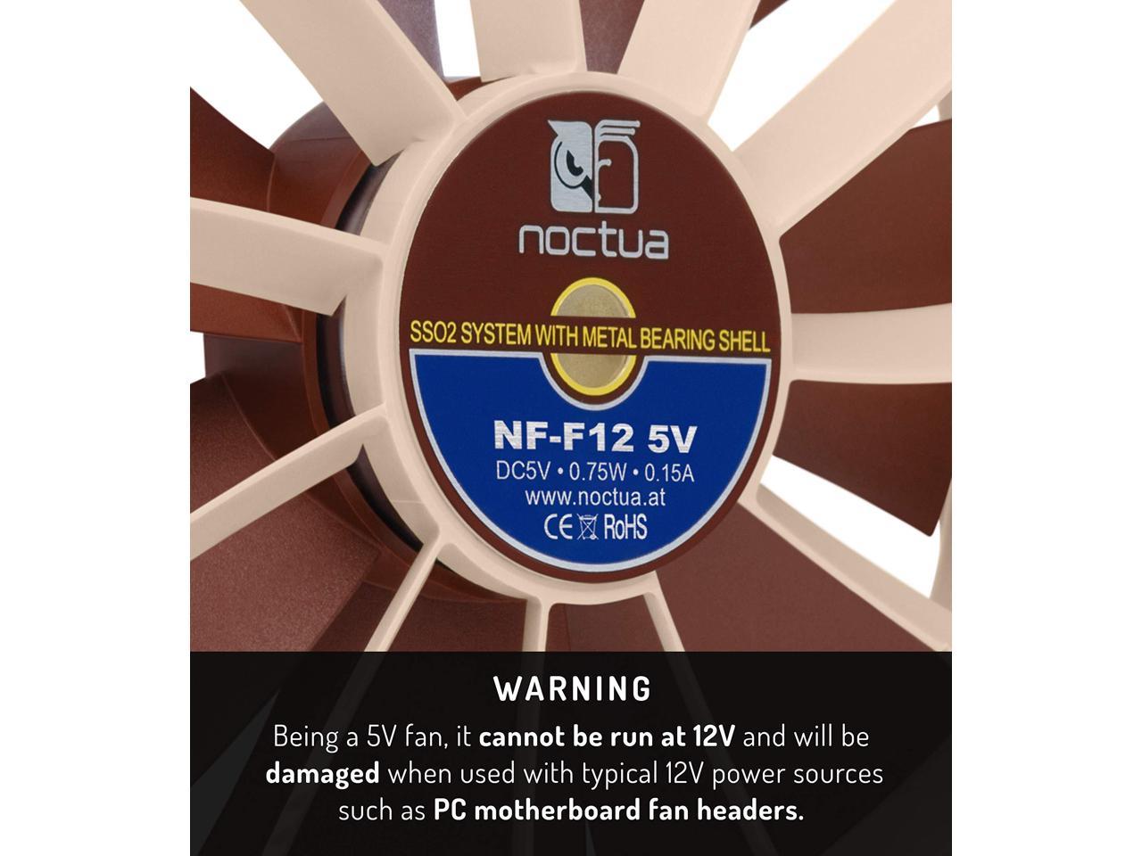 Noctua Nf-F12 5V, Premium Quiet Fan With Usb Power Adaptor Cable, 3-Pin, 5V Version (120Mm, Brown)