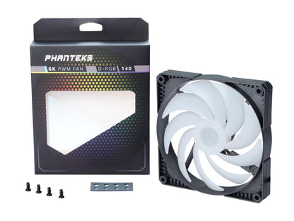 Phanteks Sk140 Drgb Pwm Fan - 140Mm Fan, High Airflow Nine-Blade Design, Drgb Lighting, Rubber Dampening Washers - Black Single Pack