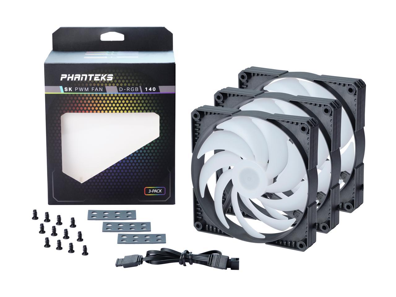 Phanteks Sk140 Drgb Pwm Fan 3 Pack - 3X 140Mm Fan, High Airflow Nine-Blade Design, Drgb Lighting, Rubber Dampening Washers - Black