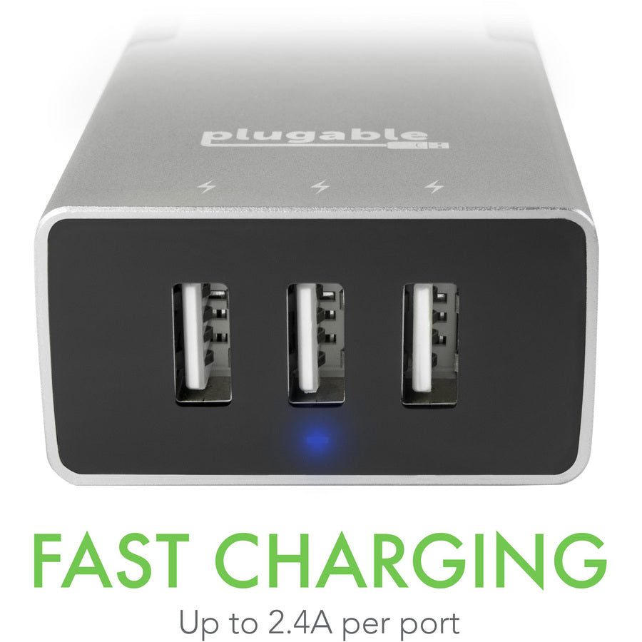 Plugable 2-Outlet Travel Power Strip With Built-In 3-Port 20W Usb Universal Smart Charger