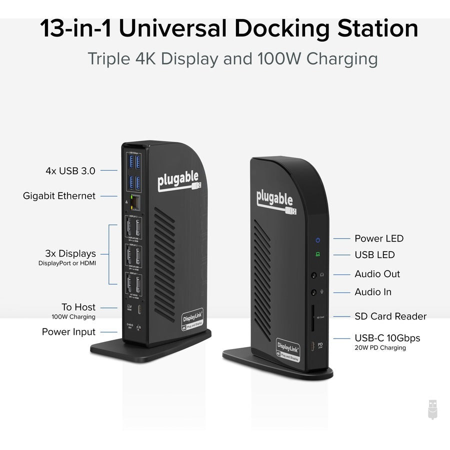 Plugable Ud-Ultc4K Usb-C 4K,Triple Display Dock W/ Pd
