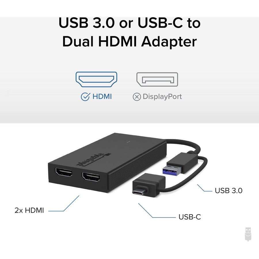 Plugable Usbc - Hdmi Adapter,Dual Monitor Video Graphics Adapter