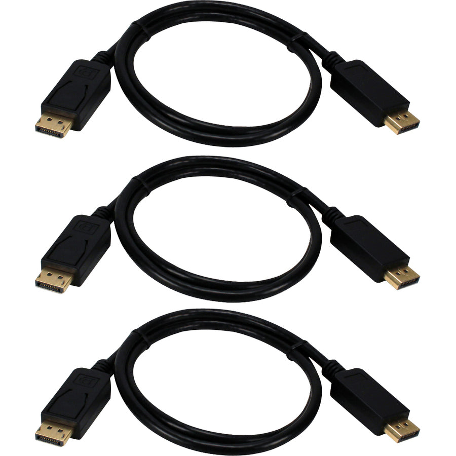 Qvs 3-Pack 10Ft Displayport Digital A/V Ultrahd 4K Black Cable With Latches